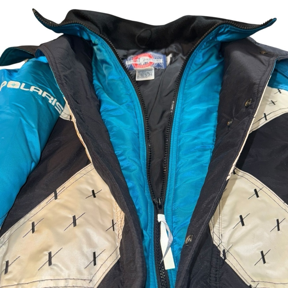 Vintage Polaris Men’s Large Snowmobile Jacket Teal Black White Nylon USA - Picture 7 of 15